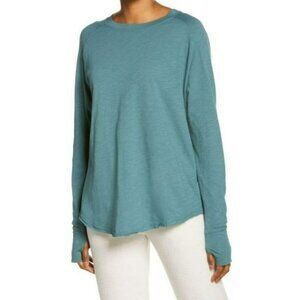 Zella All Day Teal Reef Long Sleeve Shirt XS Nordstrom Blue Green Cotton Womens